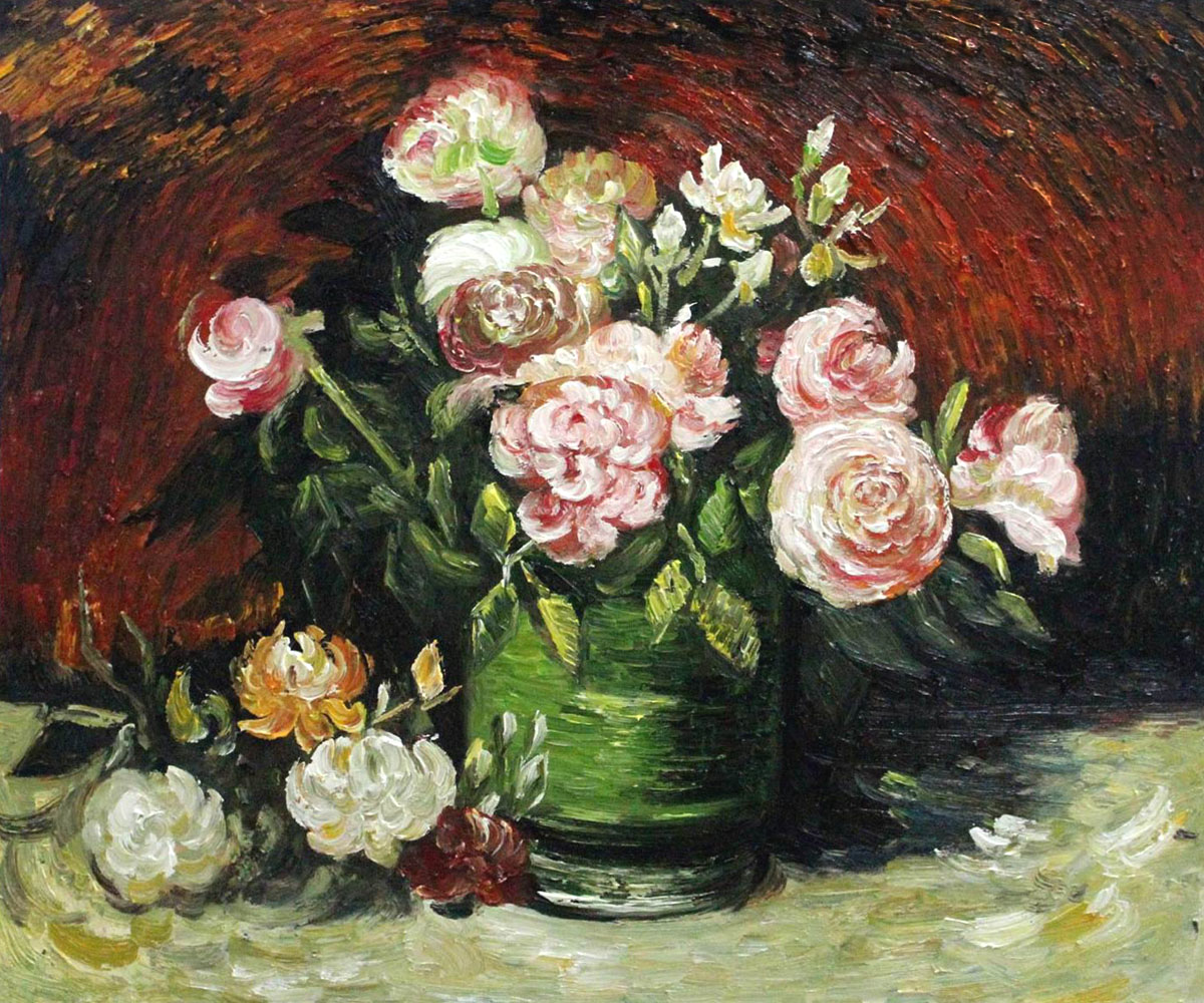 Bowl with Peonies and Roses - Van Gogh Painting On Canvas